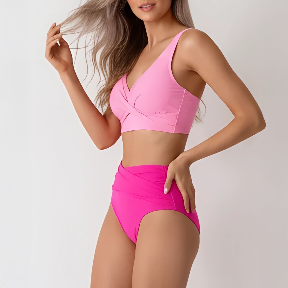 HIPSY SWIMWEAR - Bikini tiro alto Mila bicolor Rosa fucsia