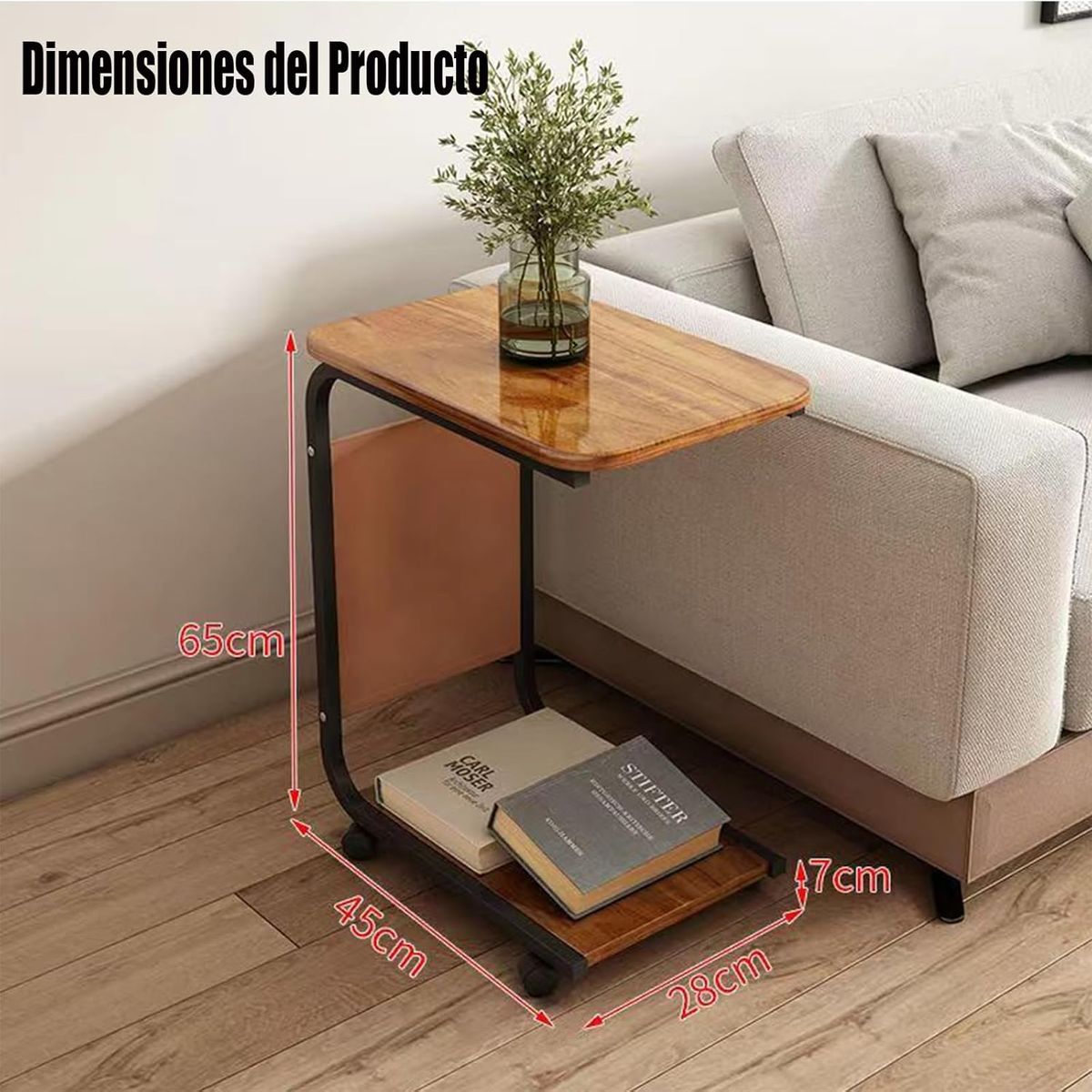 KUANGYE - Mesa Auxiliar Latera De Madera Con Ruedas Mesita Notebook