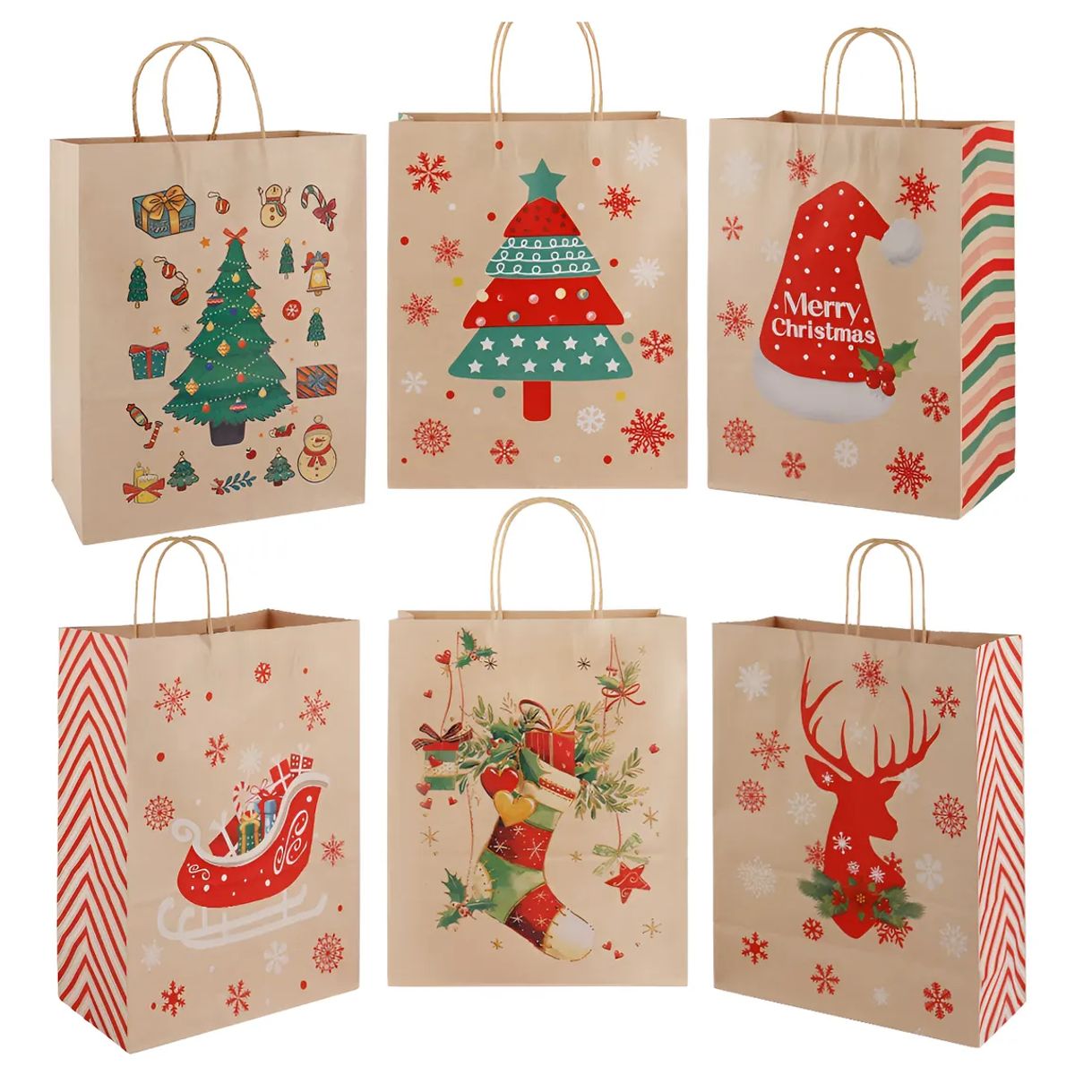 SUPERCENTER - 12 Bolsas De Regalonavidad 27x21x11cm Navidad Pascua Bolsa de papel kraft navideña