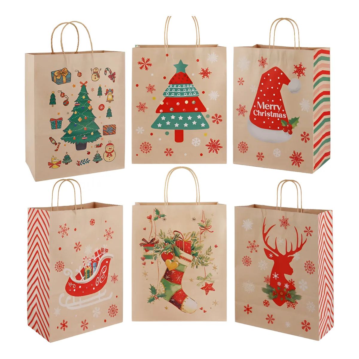 SUPERCENTER - 12 Bolsas De Regalonavidad 27x21x11cm Navidad Pascua Bolsa de papel kraft navideña