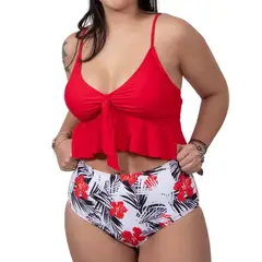 HIPSY SWIMWEAR - Bikini tiro alto Mujer Top Ruffle Rojo hipsy