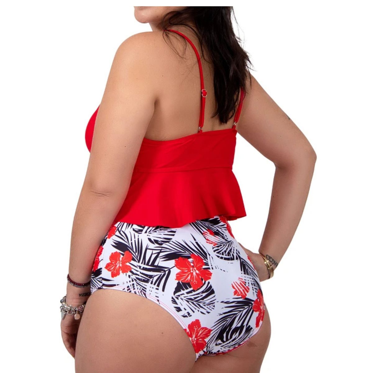 HIPSY SWIMWEAR - Bikini tiro alto Mujer Top Ruffle Rojo hipsy