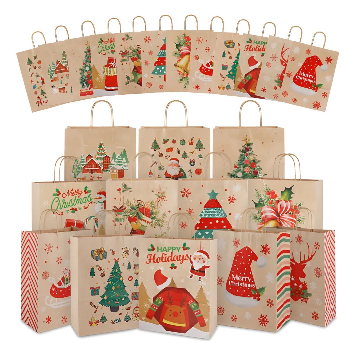 SUPERCENTER - 12 Bolsas Ecológicas Regalos Navidad21x15x8cm Navidad Pascua Bolsa De Papel Kraft Navideña