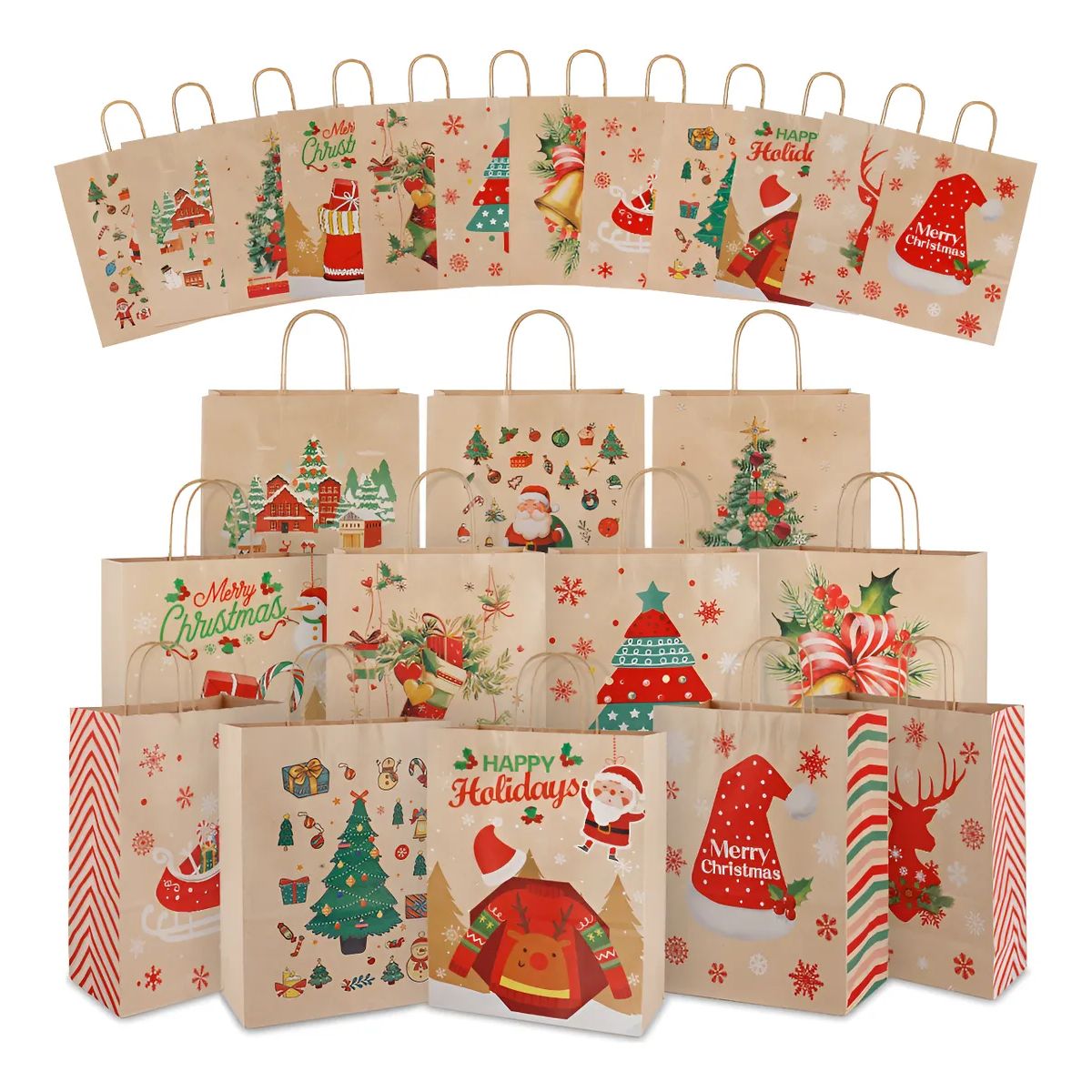 SUPERCENTER - 12 Bolsas Ecológicas Regalos Navidad21x15x8cm Navidad Pascua Bolsa De Papel Kraft Navideña