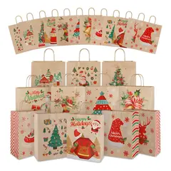 SUPERCENTER - 12 Bolsas Ecológicas Regalos Navidad21x15x8cm Navidad Pascua Bolsa De Papel Kraft Navideña