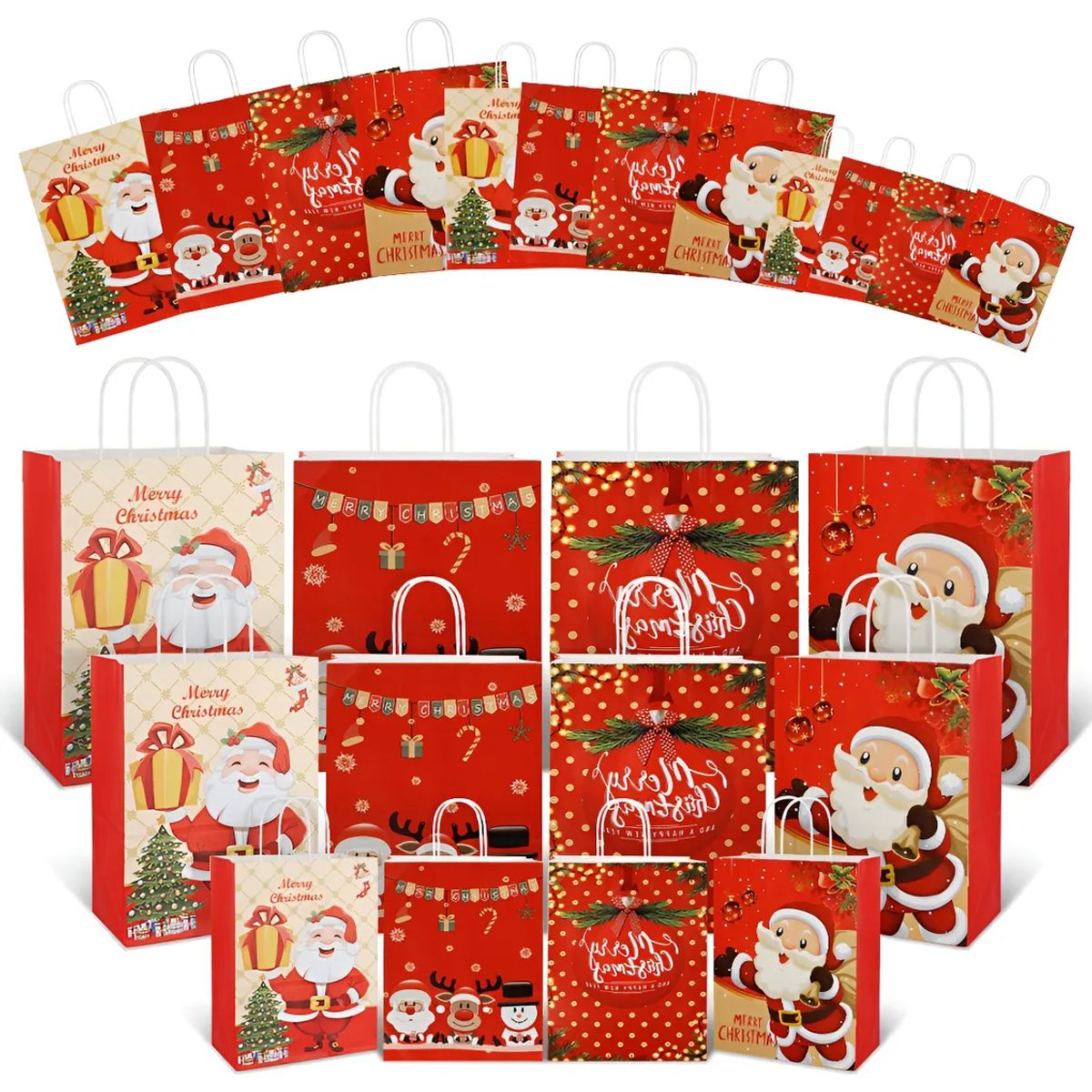 SUPERCENTER - 12 Bolsas Ecológicas Regalos Navidad21x15x8cm Navidad Pascua Rojo