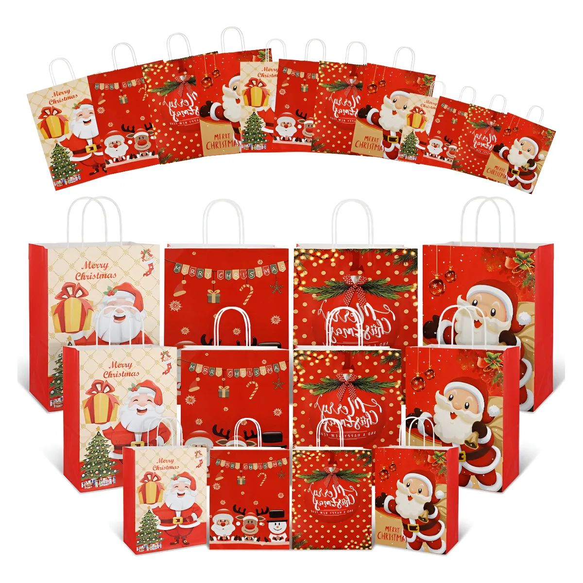 SUPERCENTER - 12 Bolsas Ecológicas Regalos Navidad21x15x8cm Navidad Pascua Rojo