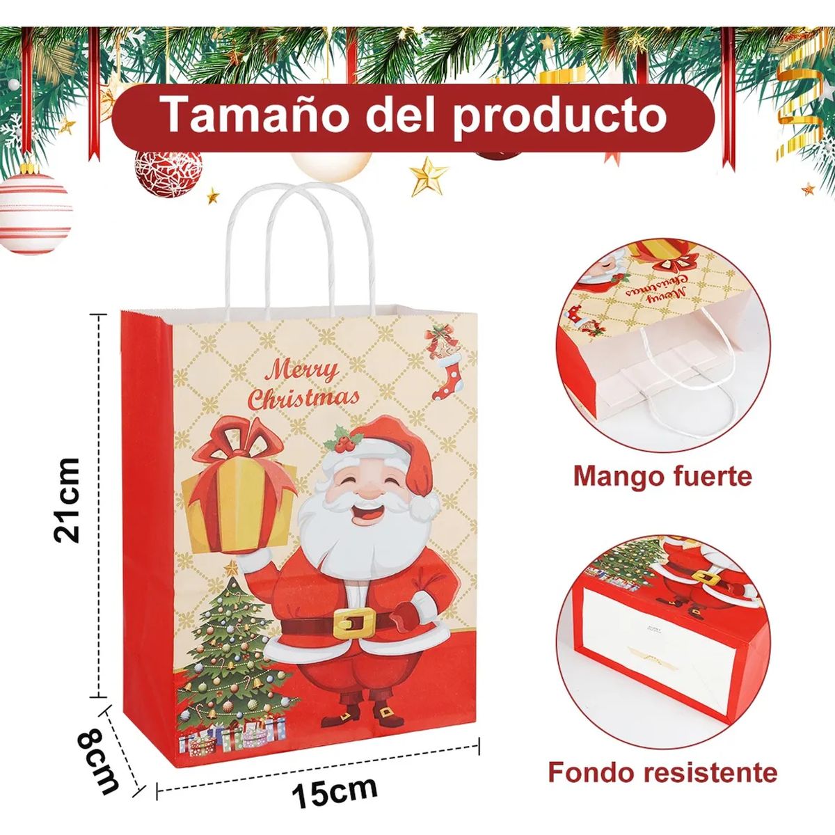 SUPERCENTER - 12 Bolsas Ecológicas Regalos Navidad21x15x8cm Navidad Pascua Rojo
