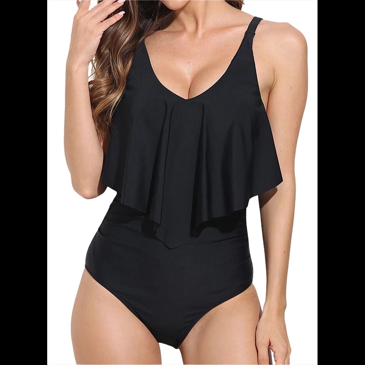 HIPSY SWIMWEAR - Traje de baño Mujer entero Negro top en punta Hipsy