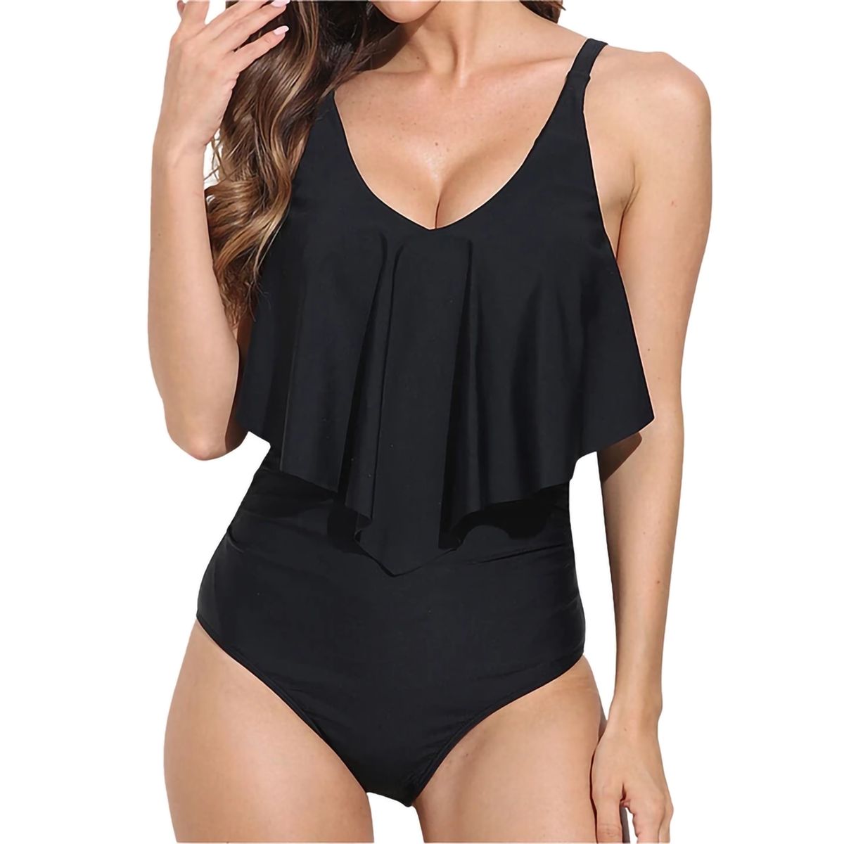 HIPSY SWIMWEAR - Traje de baño Mujer entero Negro top en punta Hipsy