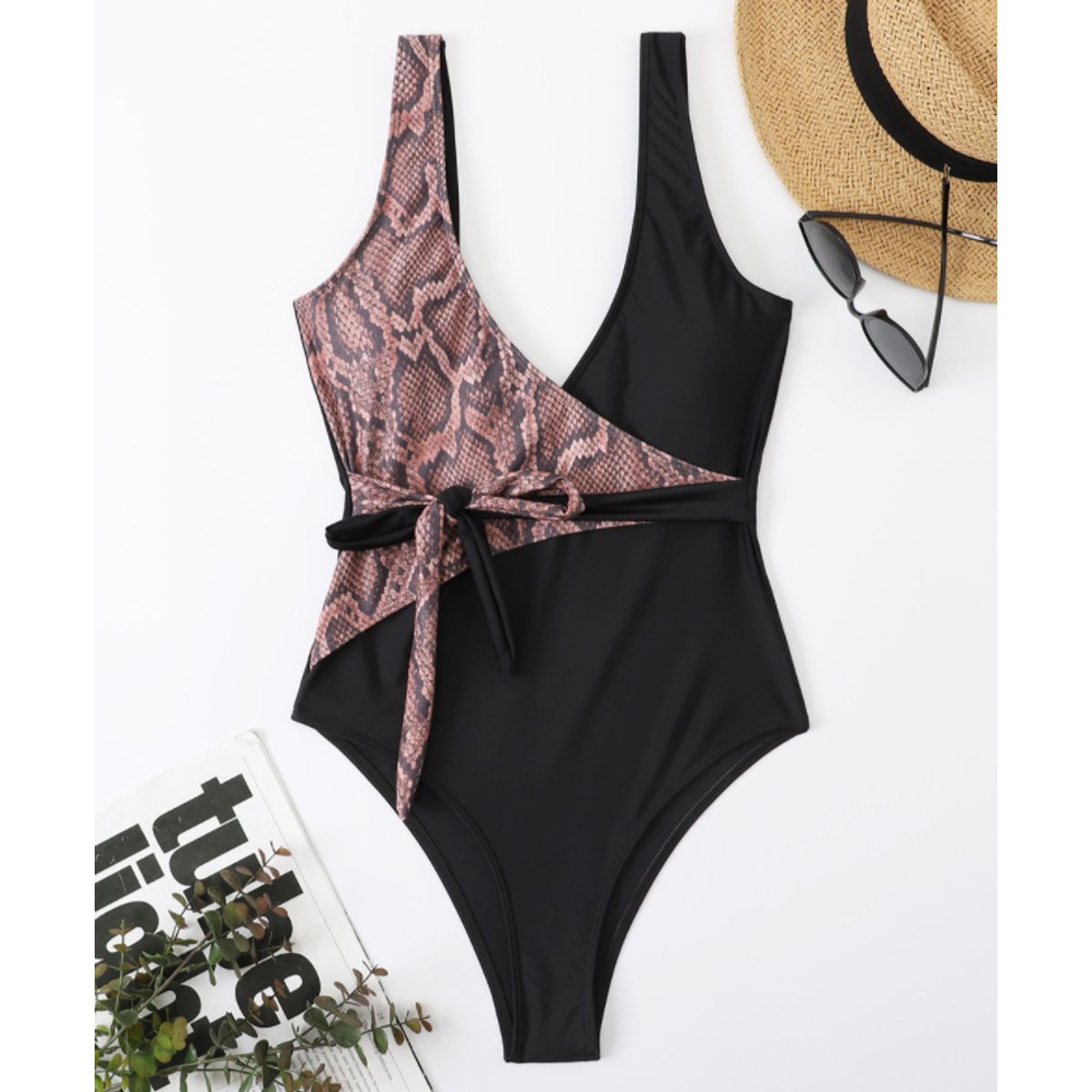 HIPSY SWIMWEAR - Traje de baño Mujer cruzado Snake negro Hipsy