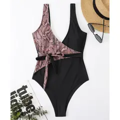 HIPSY SWIMWEAR - Traje de baño Mujer cruzado Snake negro Hipsy