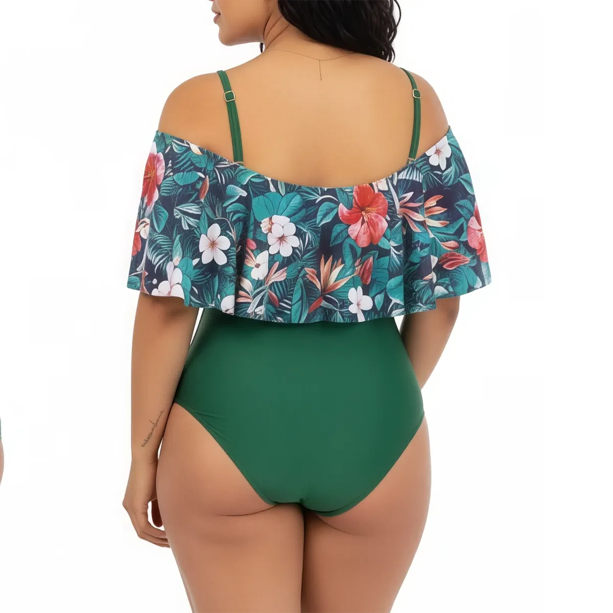 HIPSY SWIMWEAR - Traje de baño Mujer floral sin hombros Verde Lu Hipsy