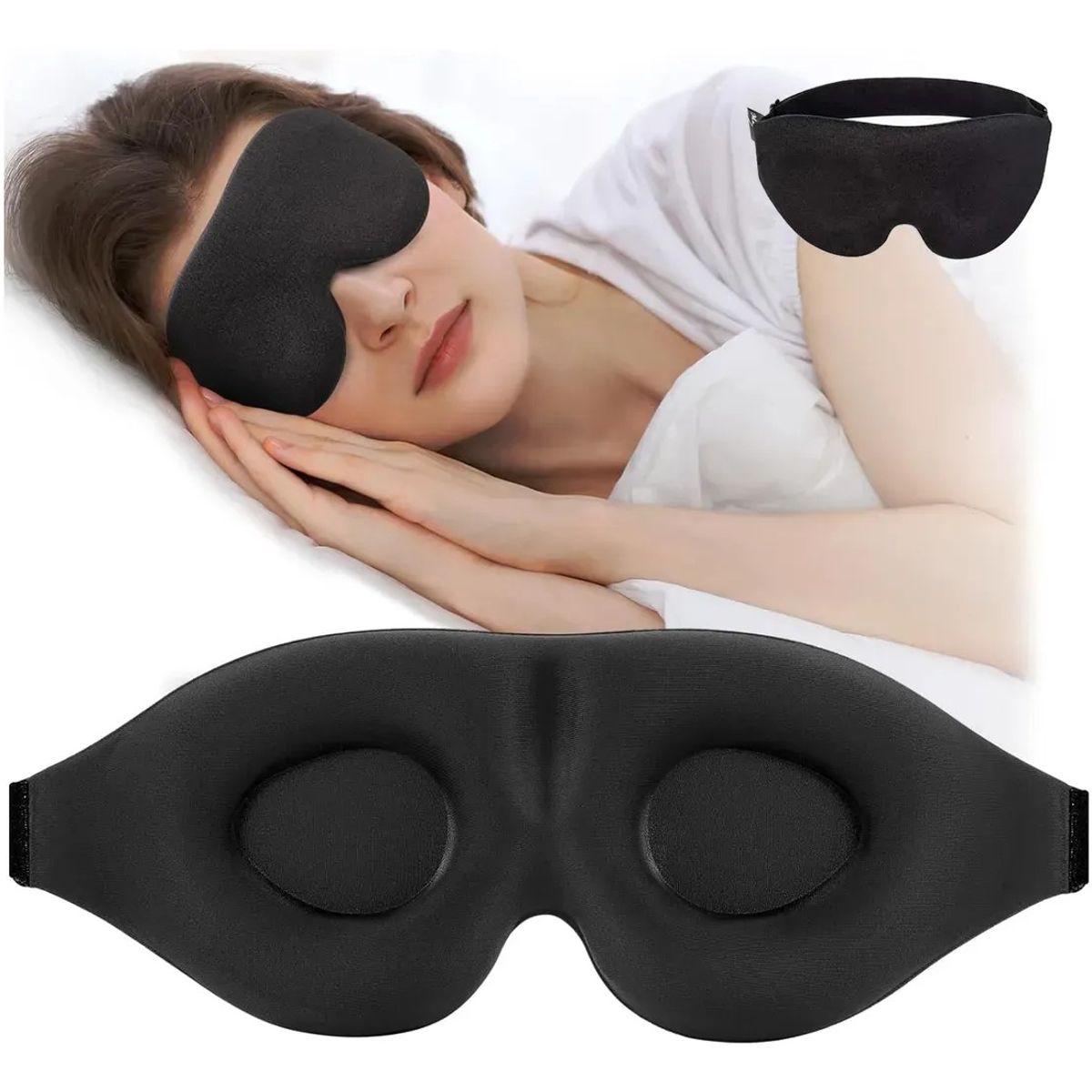 KUANGYE - Máscara Antifaz Para Dormir Tapa Ojos Sueño Dormir Viajar Negro Liso