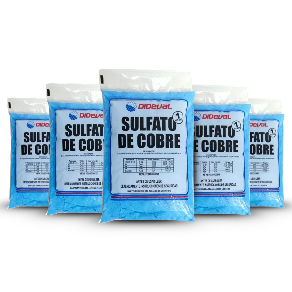 DIDEVAL - Pack 5 Sulfato de Cobre Multiusos 1 Kg Algicida y Fungicida