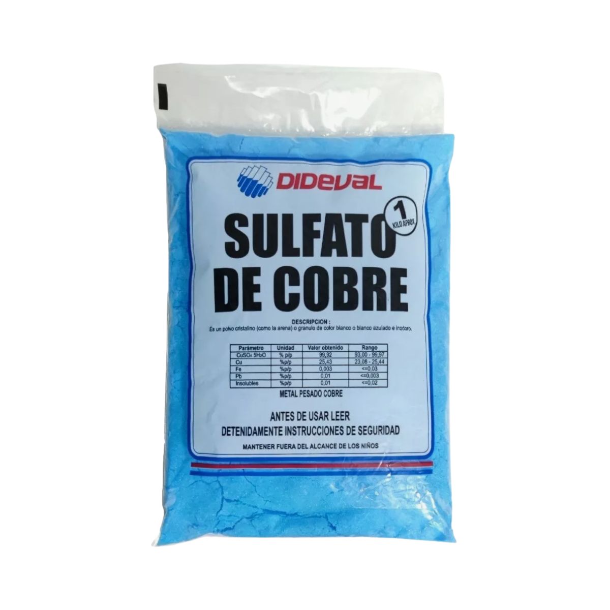 DIDEVAL - Pack 5 Sulfato de Cobre Multiusos 1 Kg Algicida y Fungicida