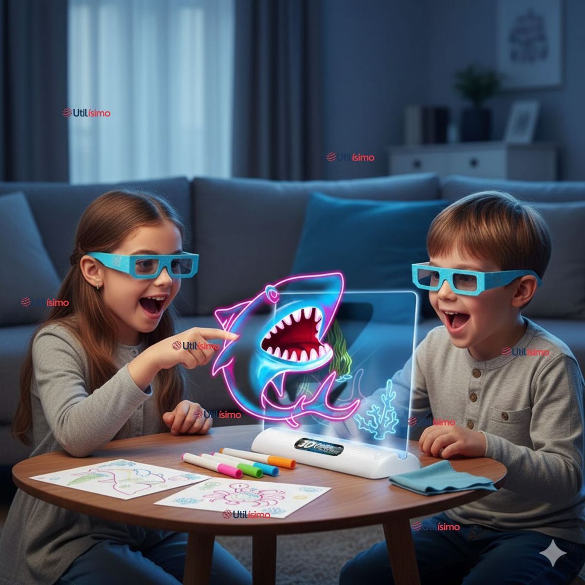 UTILISIMO - Pizarra Mágica Luz Led 3D Niño o Niña con Plantillas de Dibujos