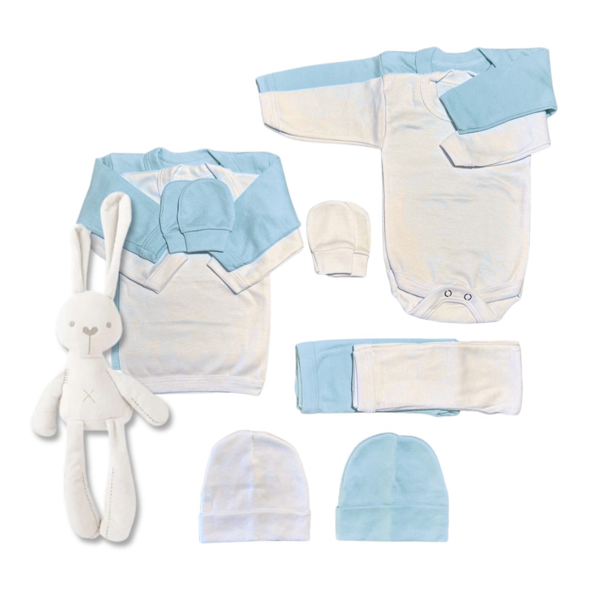 BABY - Pack Regalo Bebé - Doble Ajuar 0 a 3 Meses - 10 Piezas - Algodón con Peluche de Apego