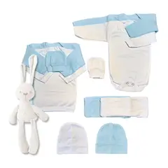 BABY - Pack Regalo Bebé - Doble Ajuar 0 a 3 Meses - 10 Piezas - Algodón con Peluche de Apego