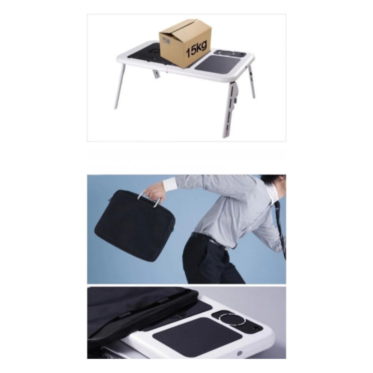 GENERICO - Mesa Portátil Notebook Laptop Plegable Con Ventiladores Color Blanco Con Negro