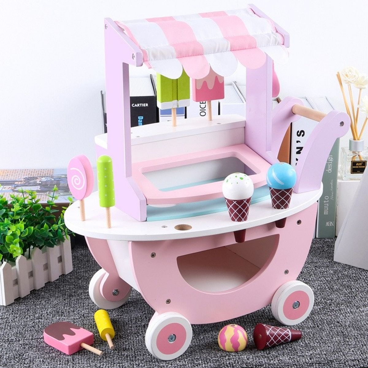 GENERICO - CARRITO DE HELADOS DE MADERA DIDACTICO