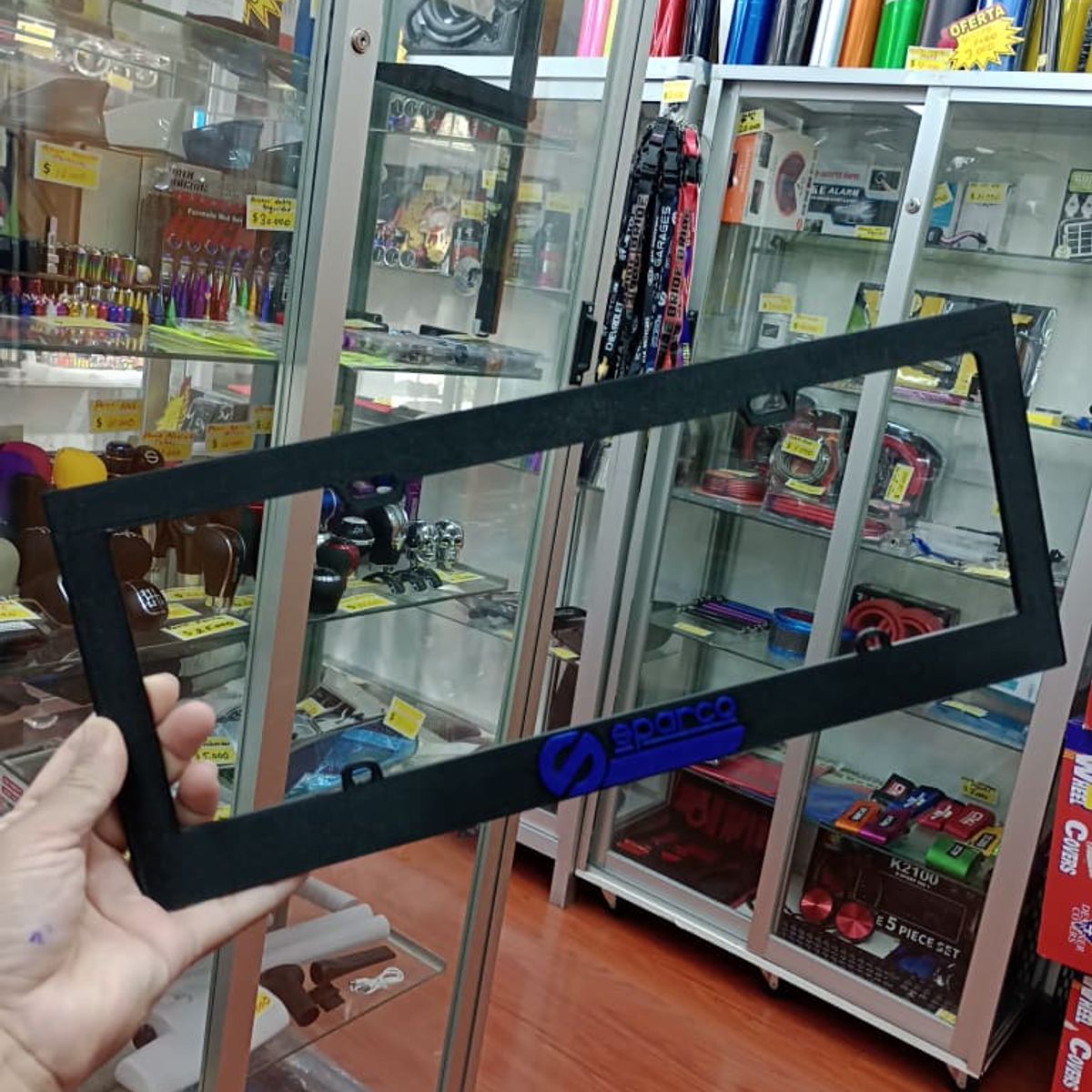 GENERICO - X1 UNIDAD DE PORTA MATRICULA DE PLASTICO MARCO PARA PLACA NEGRO SPARCO LETRA AZUL