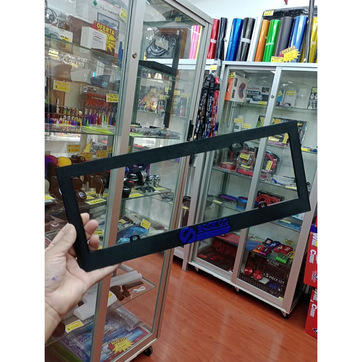 GENERICO - X1 UNIDAD DE PORTA MATRICULA DE PLASTICO MARCO PARA PLACA NEGRO SPARCO LETRA AZUL