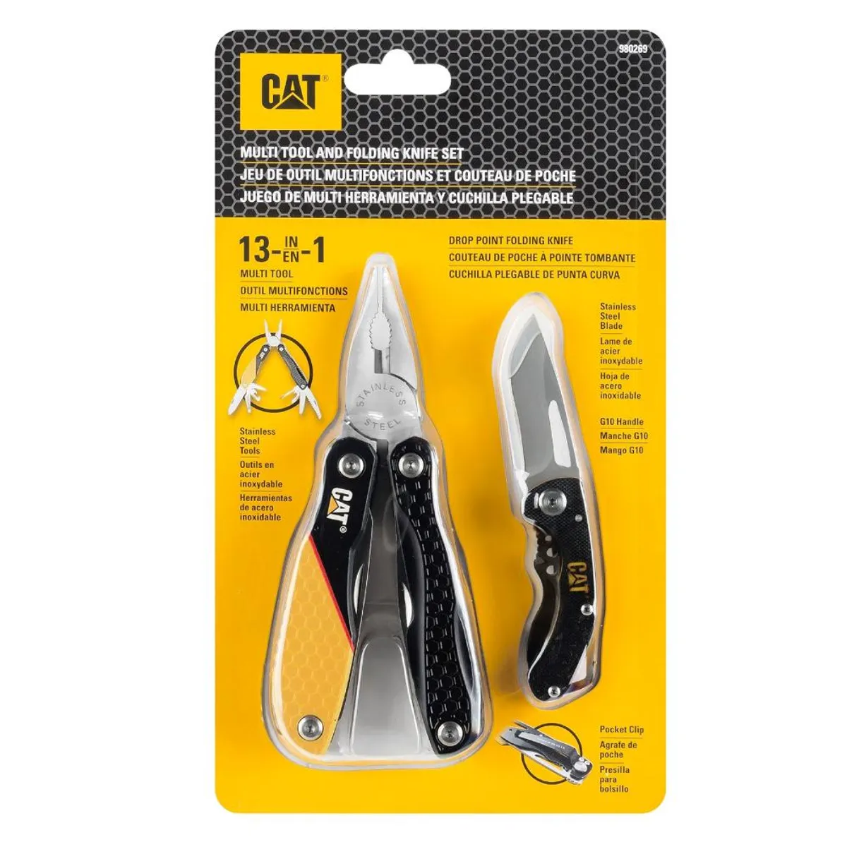 CAT - Set Multiherramientas 13 en 1 mas Cuchillo Plegable Cat