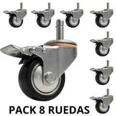 BLOCCARE - Pack 8 Ruedas Deluxe Para Cama Bloccare, Rosen Y Cic - Vástago 1,2 Cm