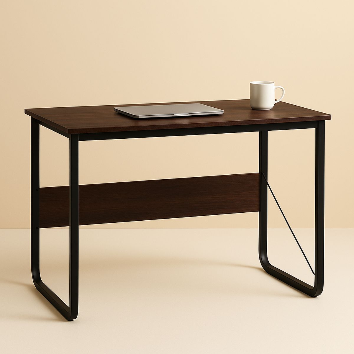 SPACE HOME - Mesa de Trabajo Industrial 100×60  Dark Wood con Base de Fierro