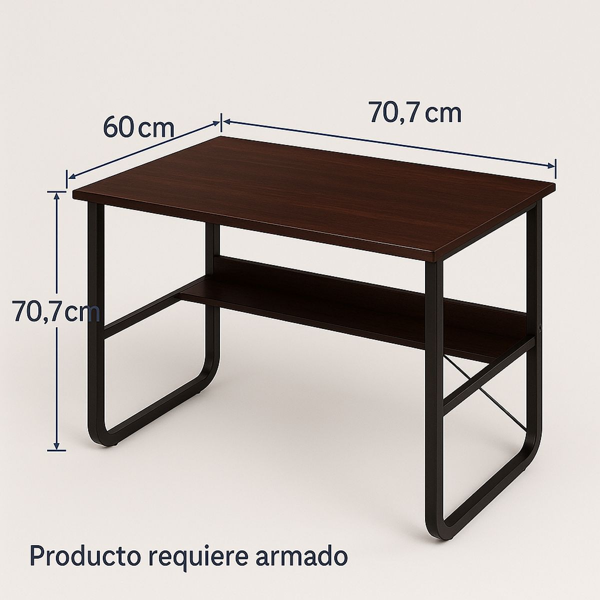 SPACE HOME - Mesa de Trabajo Industrial 100×60  Dark Wood con Base de Fierro