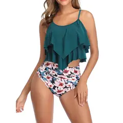 HIPSY SWIMWEAR - Bikini tiro alto mujer top vuelos Maorí Green