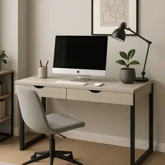 SPACE HOME - Escritorio Light Grey MDF Gris Claro con Base Metálica Negra 120×55 cm