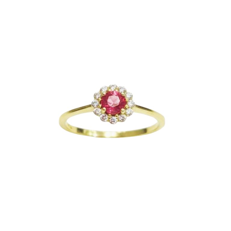 Anillo Oro 18k Roseta Rubi Rojo 15