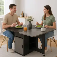 SPACE HOME - Comedor Plegable Nórdico Gris para 4 Personas – Mesa con Ruedas y Gavetas