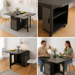 SPACE HOME - Mesa Plegable para Comedor 4 Personas – Nórdica Gris con Almacenamiento