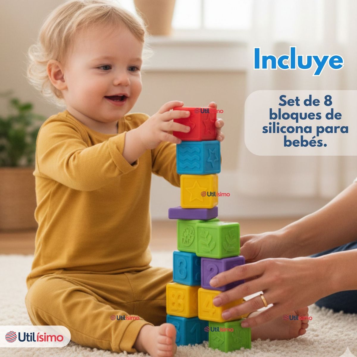 HUANGER - Set 8 Bloques Sensoriales De Silicona Con Números Juguete Bebé