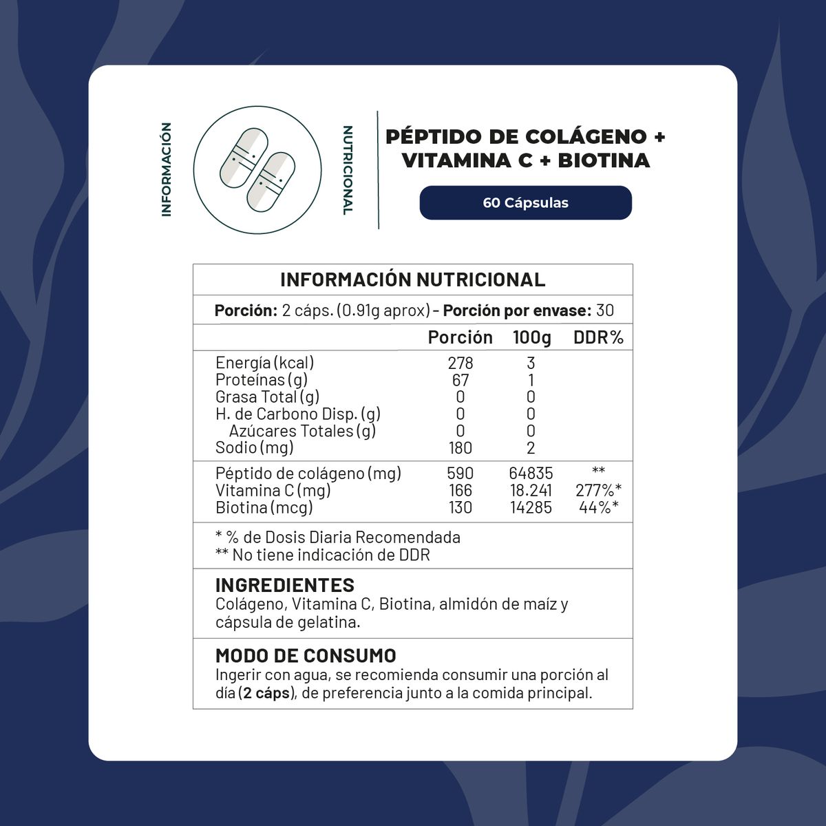 KARUNLIFE - Péptidos de Colágeno + Biotina +Vitamina C Plus 60 cap Karun Life