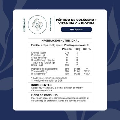 Imagen 2 del producto Péptidos de Colágeno + Biotina +Vitamina C Plus 60 cap Karun Life