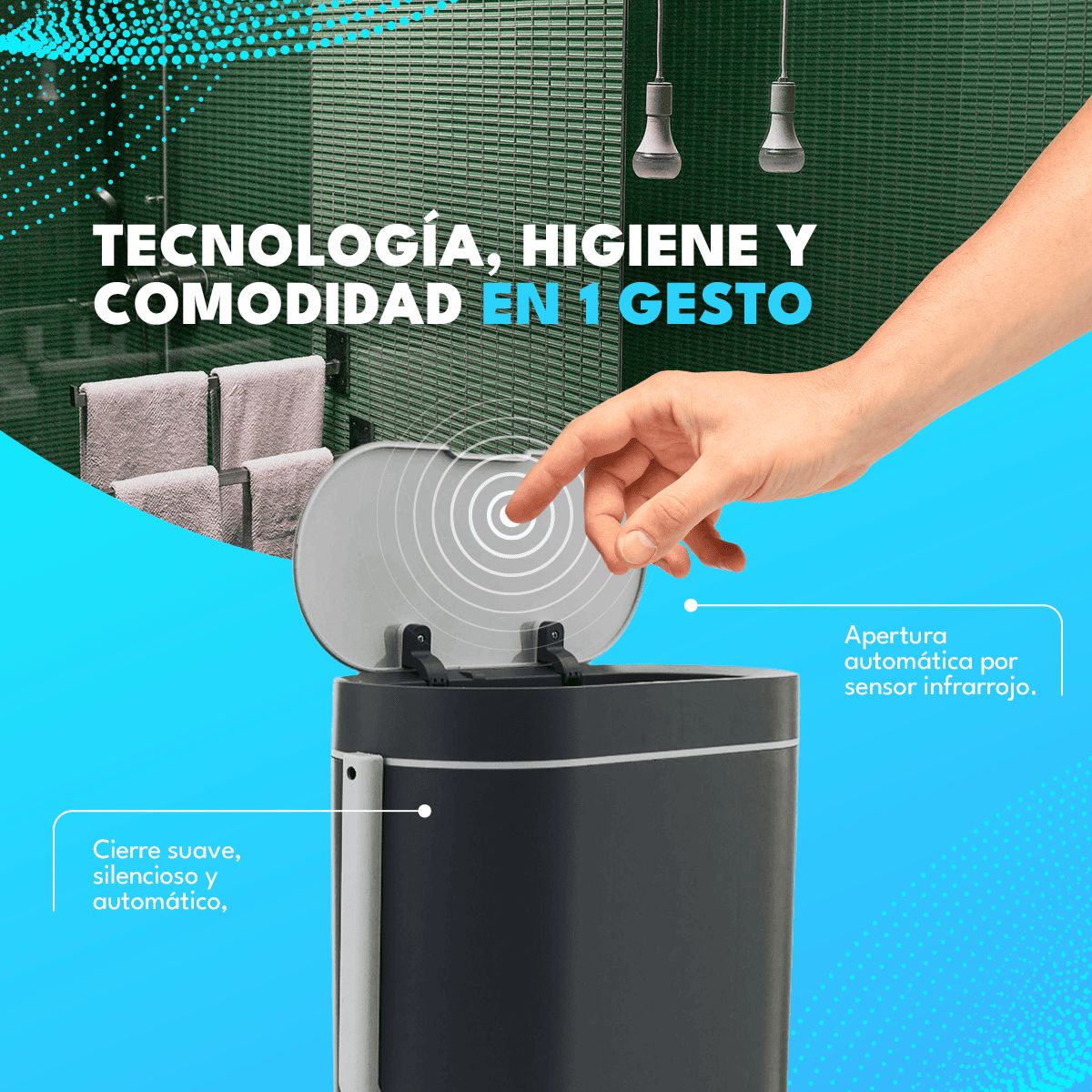HOMEN - Basurero Automático Papelera Inteligente Sensor 8 Lts Gris