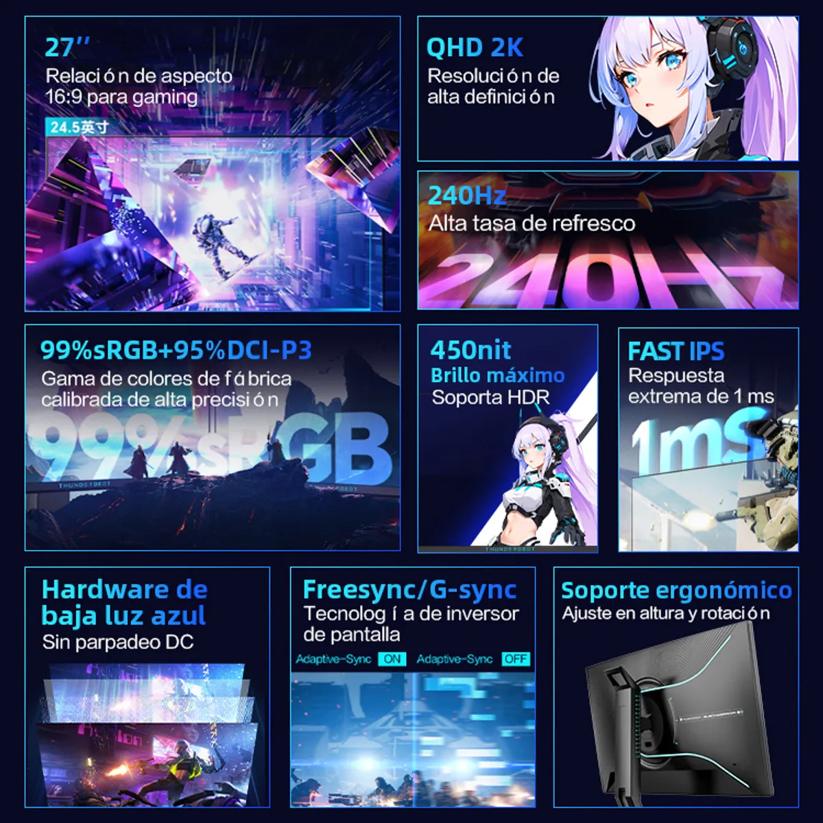 THUNDEROBOT - Monitor Gamer Thunderobot 27 Qhd 240hz 1ms Pivoteable