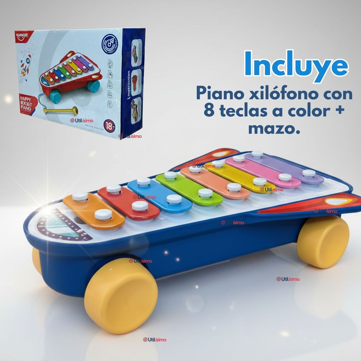 TEDMIMAK - Xilófono Cohete Piano Carrito de Arrastre Juguete Educativo Bebé Niño Niña