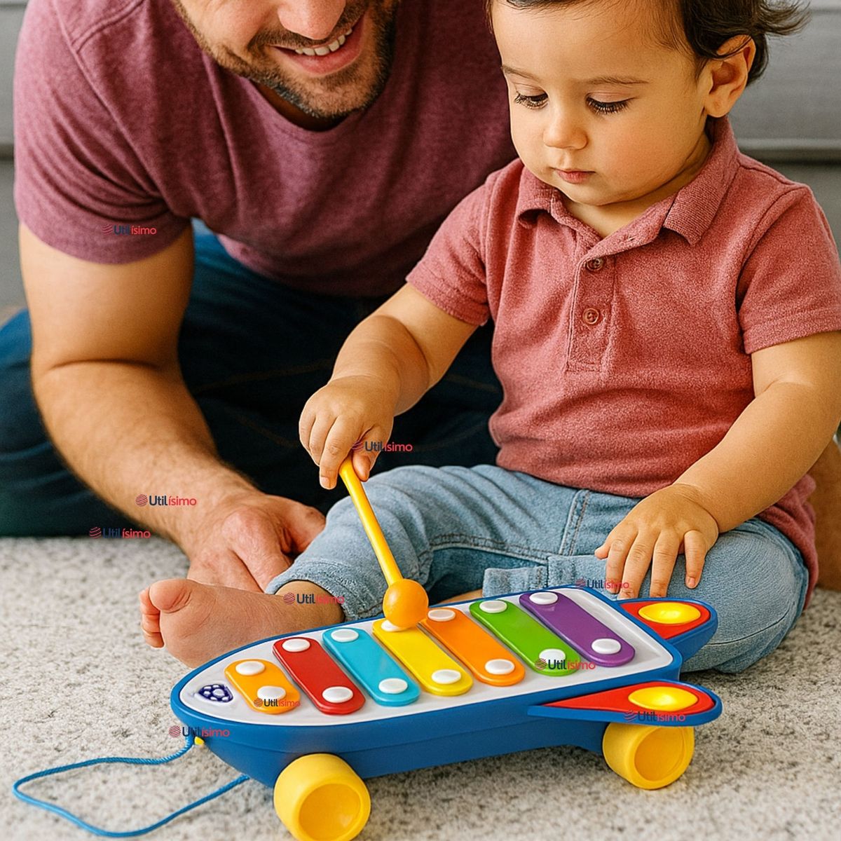 TEDMIMAK - Xilófono Cohete Piano Carrito de Arrastre Juguete Educativo Bebé Niño Niña