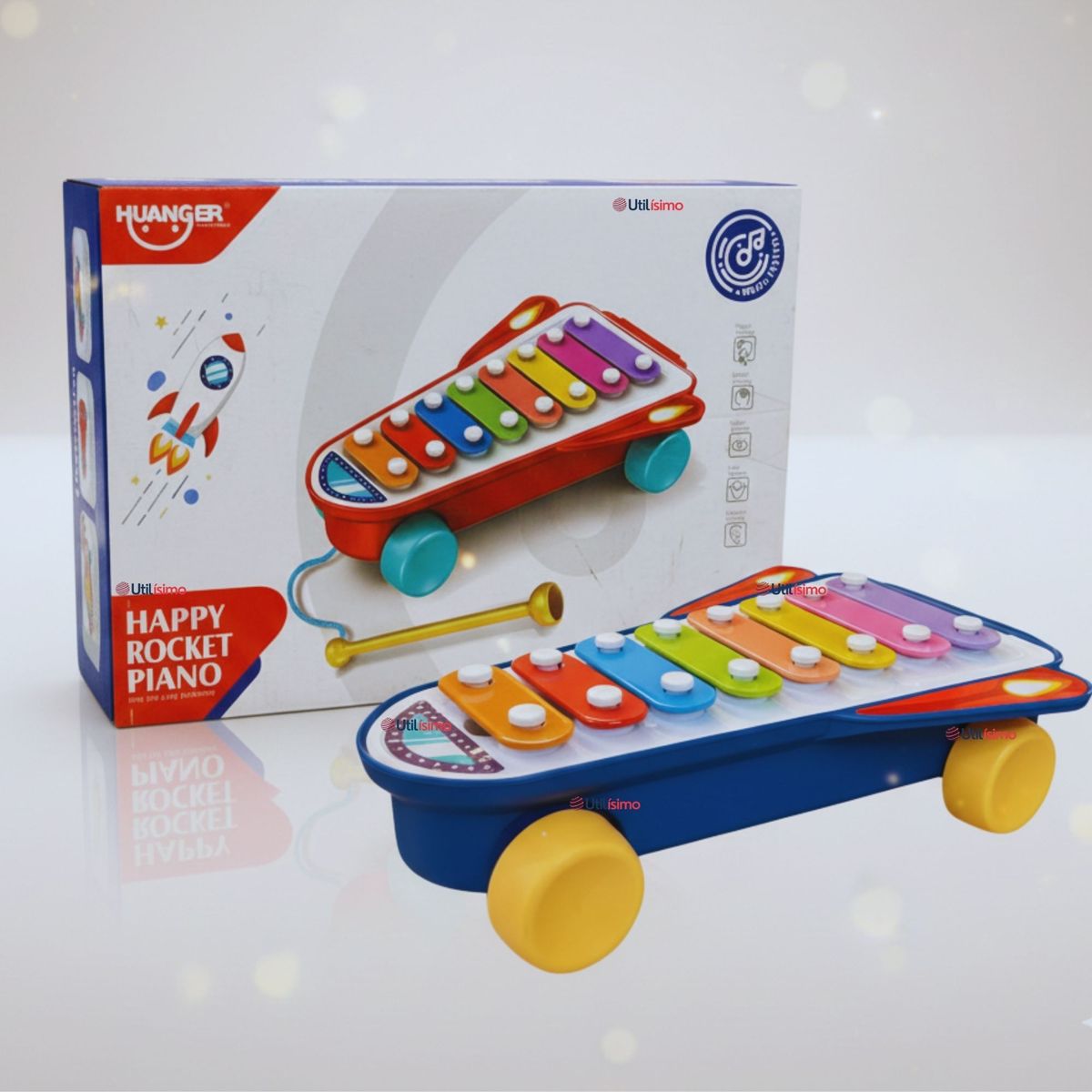 TEDMIMAK - Xilófono Cohete Piano Carrito de Arrastre Juguete Educativo Bebé Niño Niña