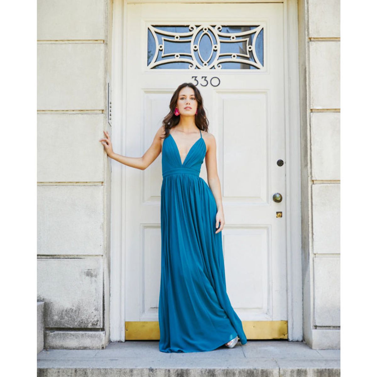 MI PLACARD - Vestido Largo de Fiesta Laura Gasa Turquesa