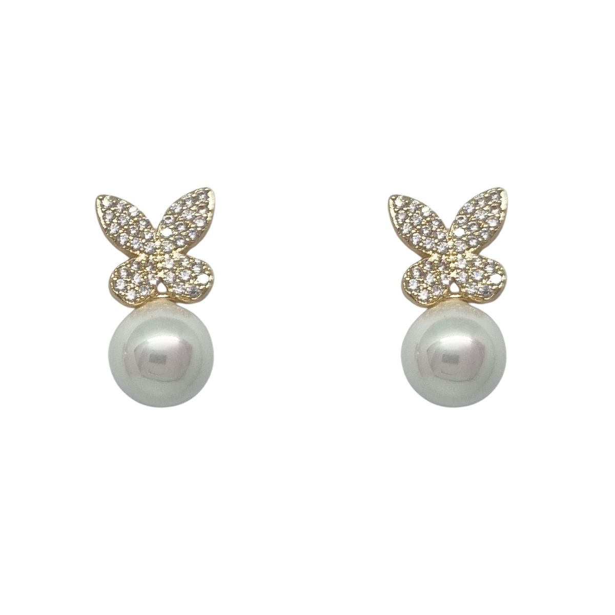 JOYAS LANDEROS - Aros Mariposa Perla Enchapado en Oro de 18k