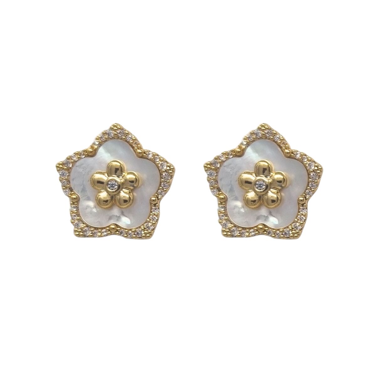 JOYAS LANDEROS - Aros Flor Nacar Enchapado en Oro de 18k