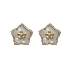 JOYAS LANDEROS - Aros Flor Nacar Enchapado en Oro de 18k