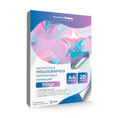 GENERICO - Papel Adhesivo Holográfico Premium 110g / 20 hojas Imprimible Inkjet - Estrellas