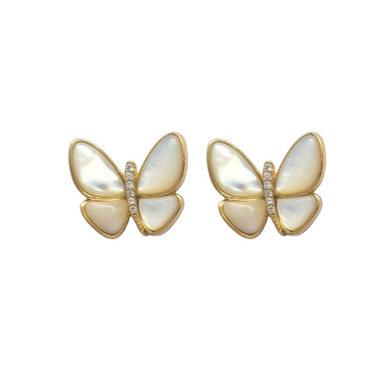 Aros Mariposa Nacar Enchapado en Oro de 18k Dorado ...